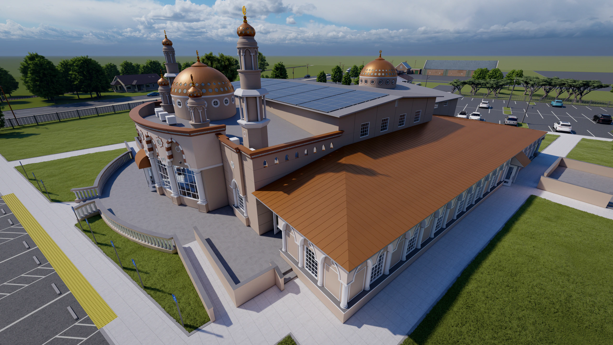 Architectural rendering of the completed Masjid Al-Tawheed